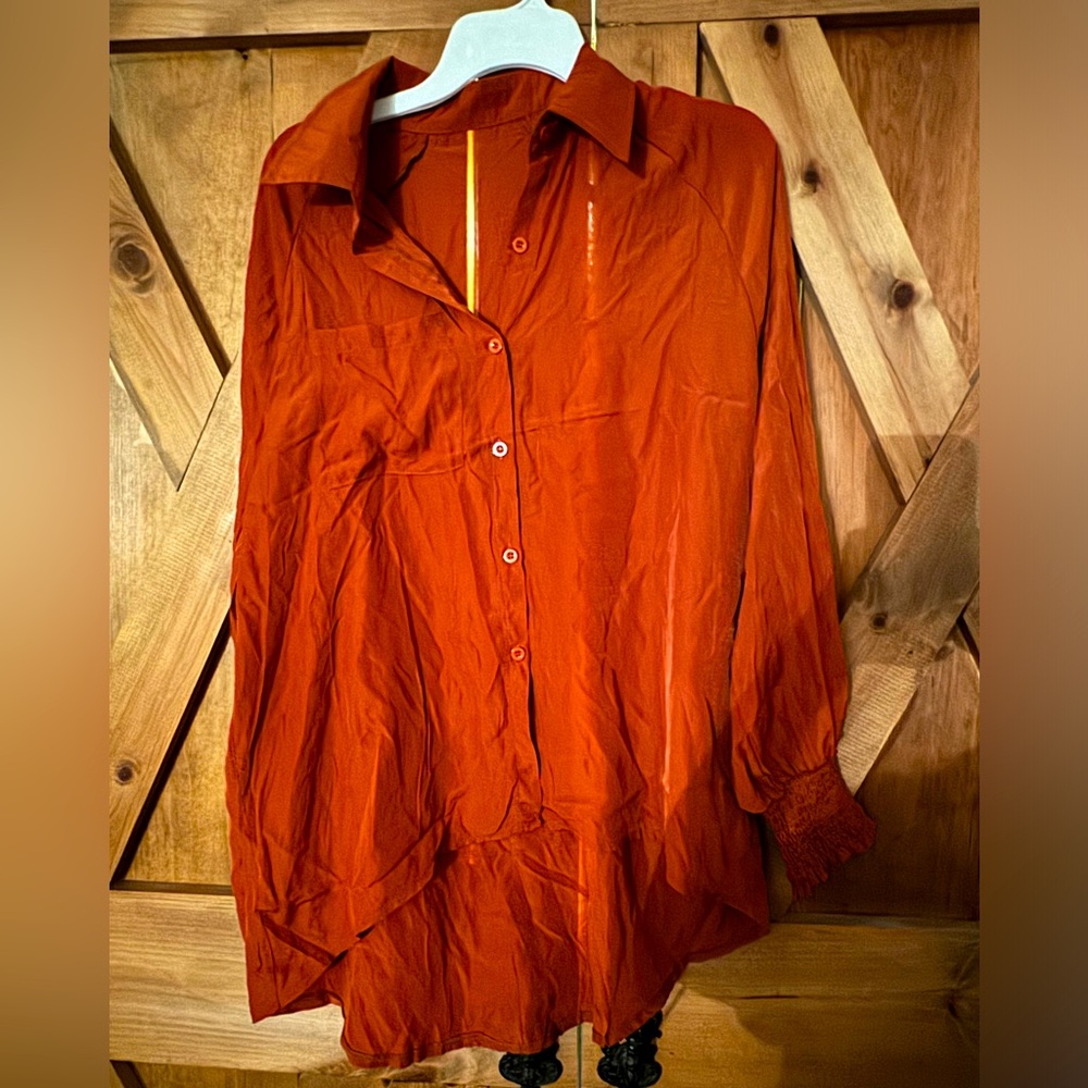Rust collared satin feel blouse